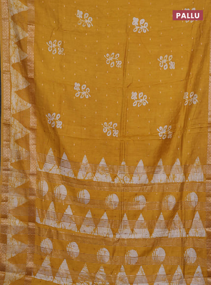 Mustard Yellow Semi Chanderi Saree - Batik Prints