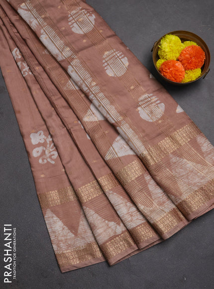 Pastel Brown Semi Chanderi Saree - Batik Prints