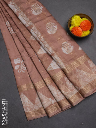 Pastel Brown Semi Chanderi Saree - Batik Prints