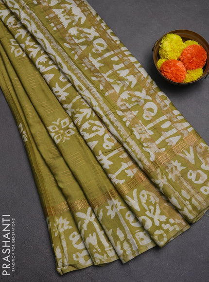 Mehendi Green Semi Chanderi Saree - Batik Prints