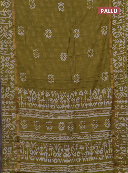 Mehendi Green Semi Chanderi Saree - Batik Prints