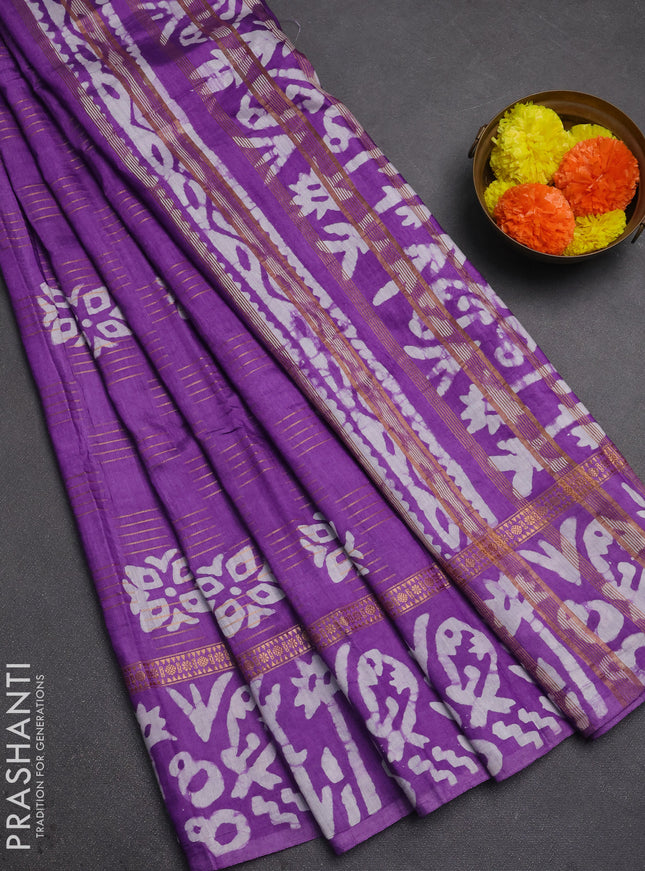 Lavender Semi Chanderi Saree - Batik Prints