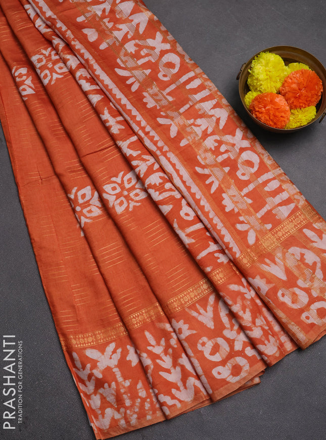 Rust Semi Chanderi Saree - Batik Prints