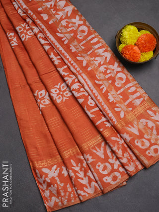 Rust Semi Chanderi Saree - Batik Prints