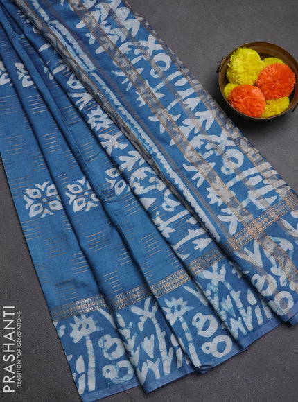 Blue Semi Chanderi Saree - Batik Prints