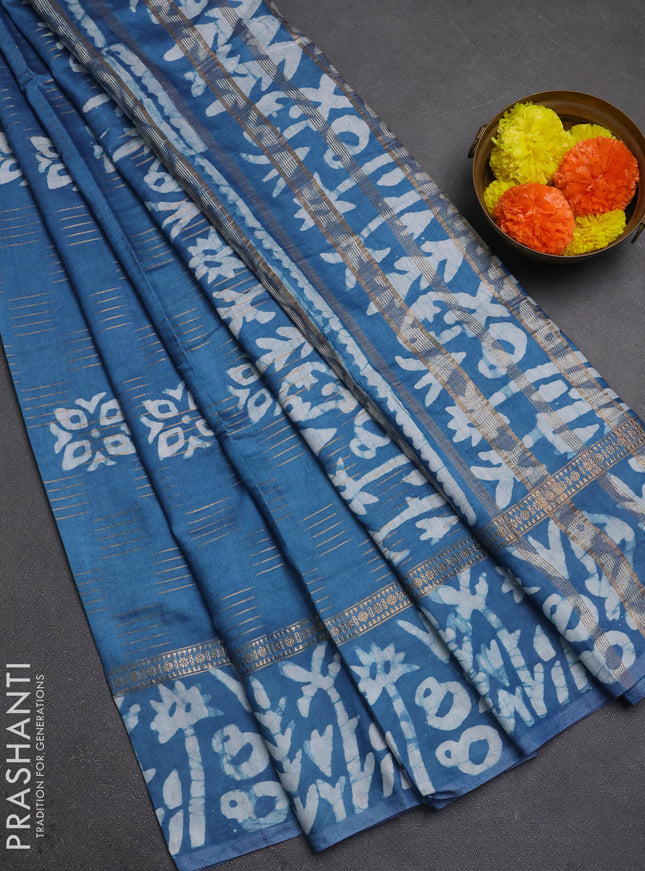 Blue Semi Chanderi Saree - Batik Prints