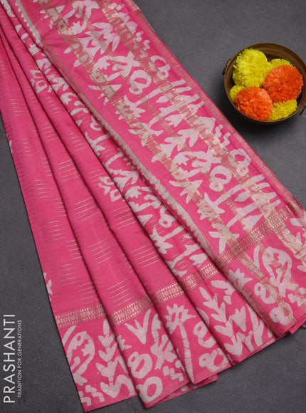 Pink Semi Chanderi Saree - Batik Prints