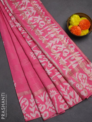 Pink Semi Chanderi Saree - Batik Prints