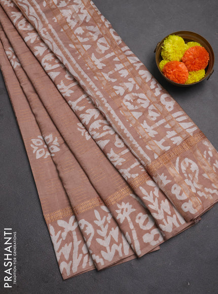Pastel Brown Semi Chanderi Saree - Batik Prints