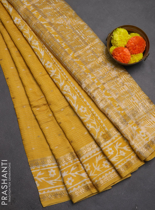 Yellow Semi Chanderi Saree - Batik Prints