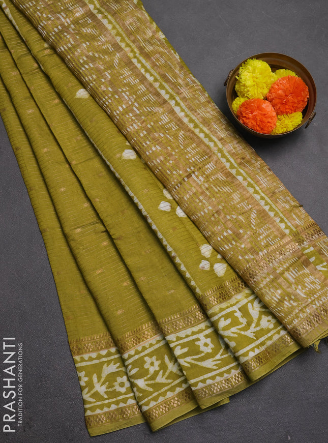 Lime Green Semi Chanderi Saree - Batik Prints