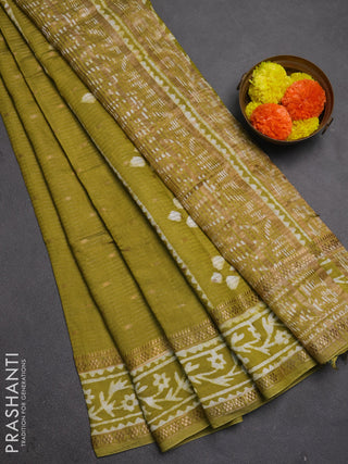 Lime Green Semi Chanderi Saree - Batik Prints