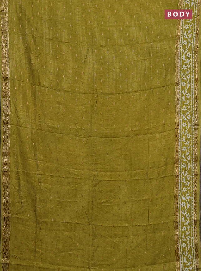 Lime Green Semi Chanderi Saree - Batik Prints