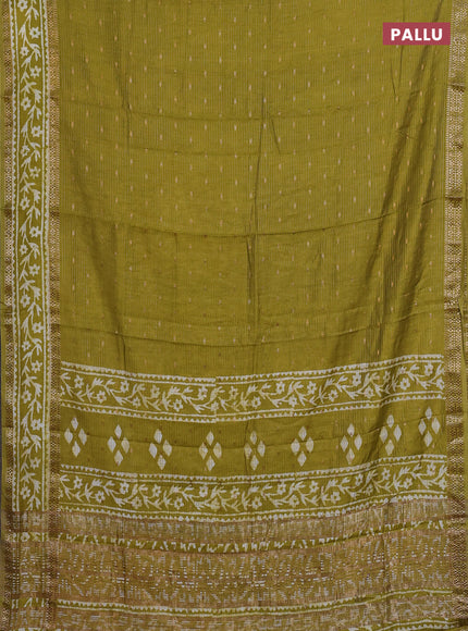 Lime Green Semi Chanderi Saree - Batik Prints
