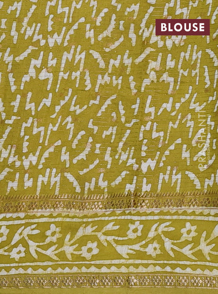 Lime Green Semi Chanderi Saree - Batik Prints