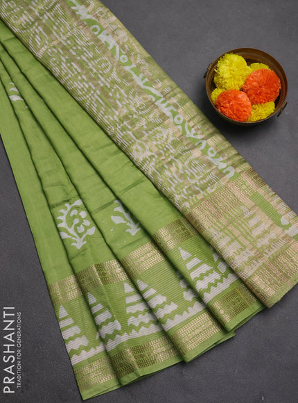 Light Green Semi Chanderi Saree - Batik Prints
