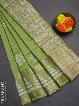 Light Green Semi Chanderi Saree - Batik Prints