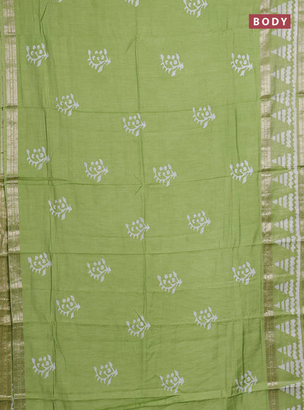 Light Green Semi Chanderi Saree - Batik Prints