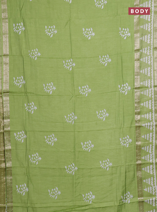 Light Green Semi Chanderi Saree - Batik Prints