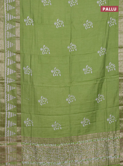 Light Green Semi Chanderi Saree - Batik Prints
