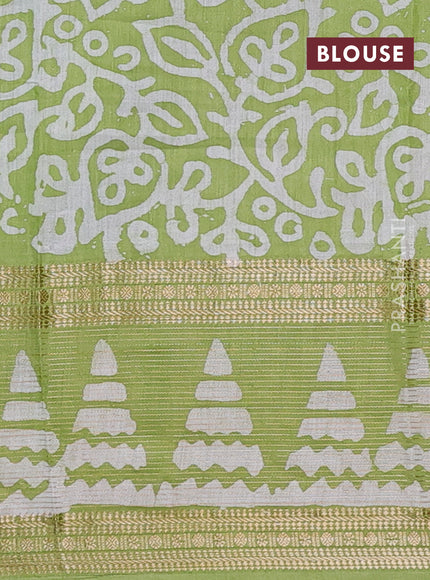 Light Green Semi Chanderi Saree - Batik Prints