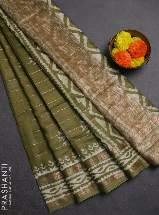 Mehendi Green Semi Chanderi Saree - Batik Prints