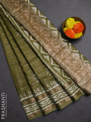 Mehendi Green Semi Chanderi Saree - Batik Prints