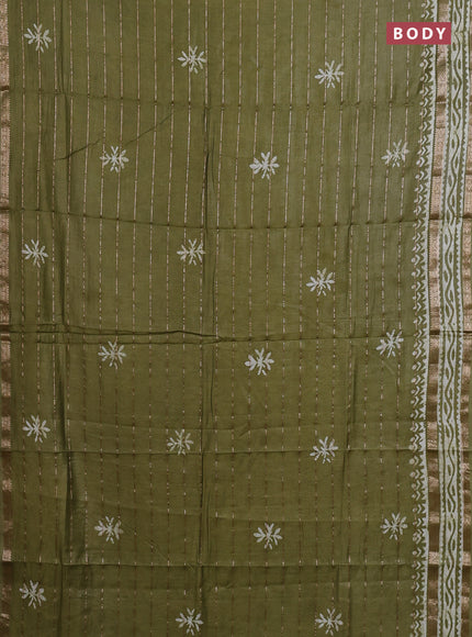 Mehendi Green Semi Chanderi Saree - Batik Prints