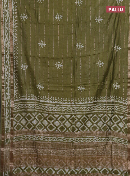 Mehendi Green Semi Chanderi Saree - Batik Prints