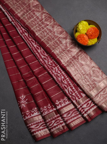 Maroon Semi Chanderi Saree - Batik Prints