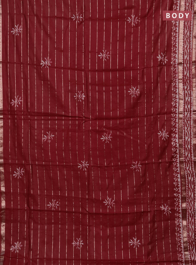 Maroon Semi Chanderi Saree - Batik Prints