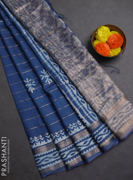 Blue Semi Chanderi Saree - Batik Prints