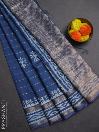 Blue Semi Chanderi Saree - Batik Prints