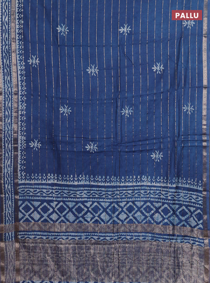 Blue Semi Chanderi Saree - Batik Prints