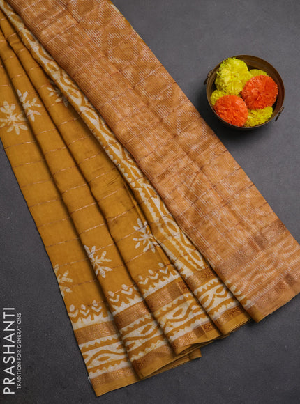 Mustard Yellow Semi Chanderi Saree - Batik Prints