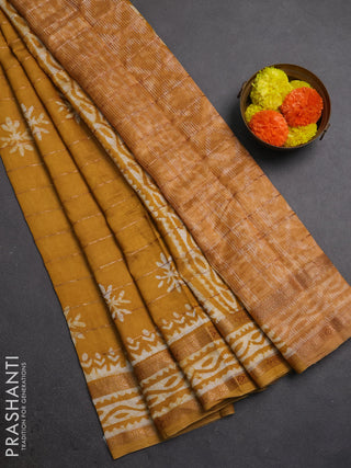 Mustard Yellow Semi Chanderi Saree - Batik Prints