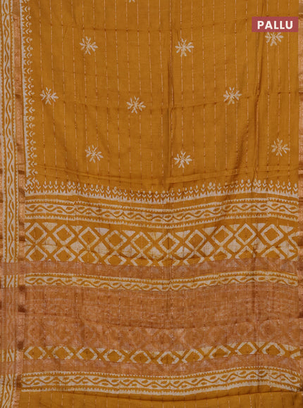 Mustard Yellow Semi Chanderi Saree - Batik Prints
