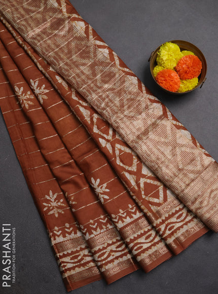 Brown Semi Chanderi Saree - Batik Prints