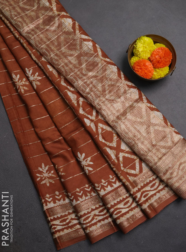 Brown Semi Chanderi Saree - Batik Prints