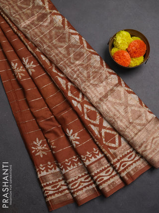 Brown Semi Chanderi Saree - Batik Prints