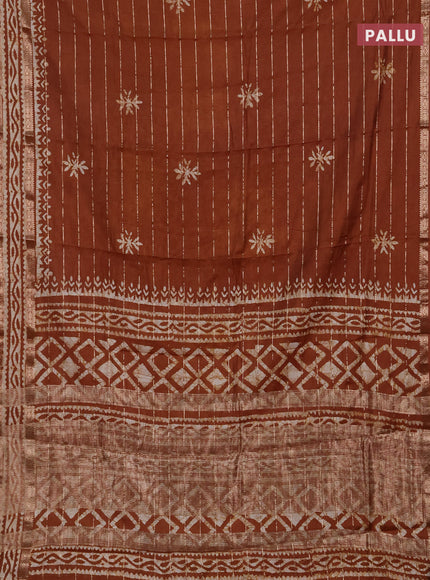 Brown Semi Chanderi Saree - Batik Prints