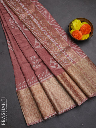 Pastel Peach Semi Chanderi Saree - Batik Prints