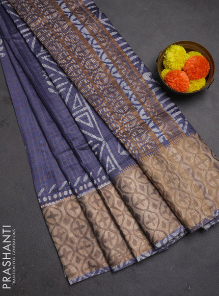 Grey Semi Chanderi Saree - Batik Prints