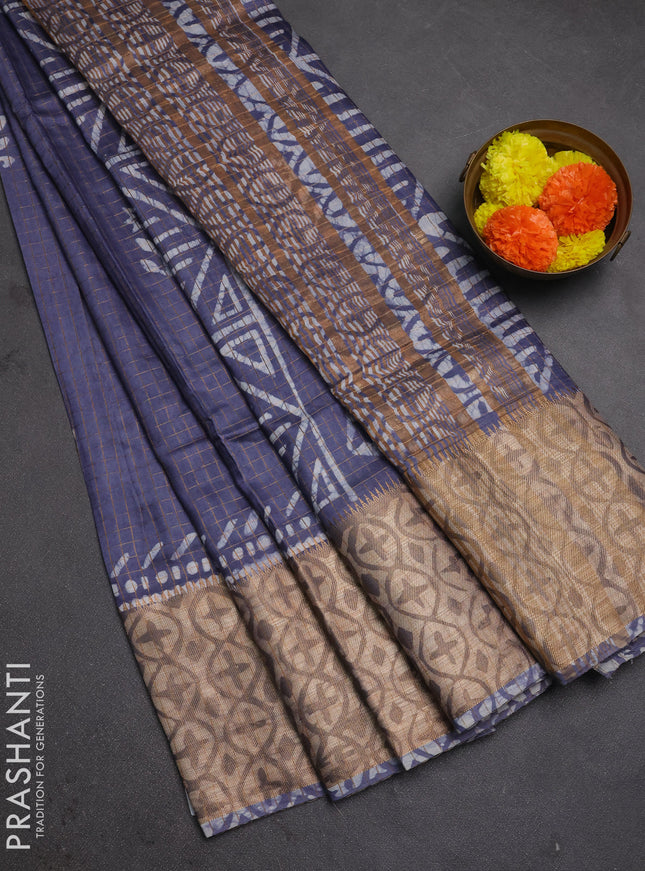 Grey Semi Chanderi Saree - Batik Prints