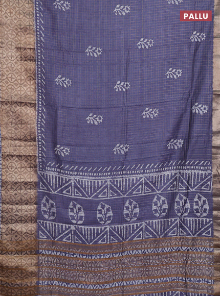 Grey Semi Chanderi Saree - Batik Prints