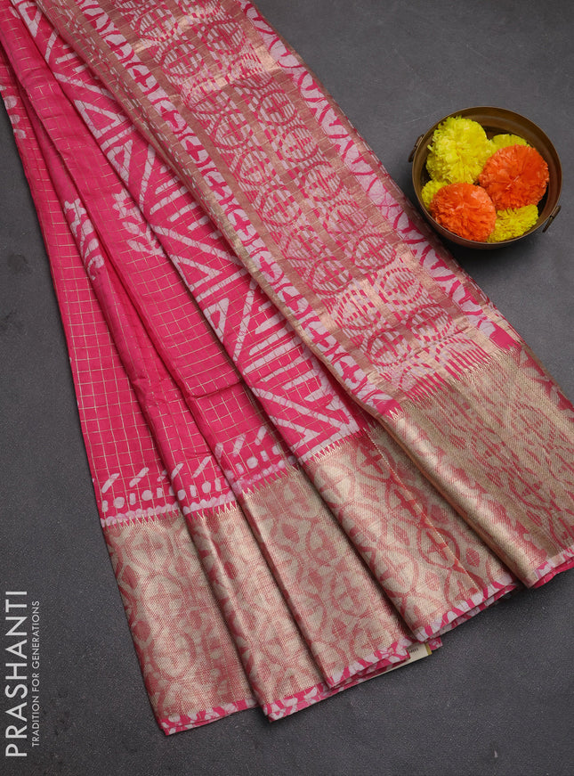 Pink Semi Chanderi Saree - Batik Prints