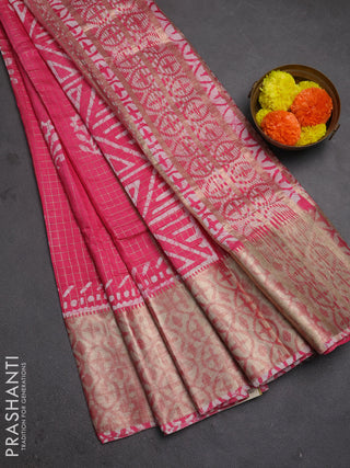Pink Semi Chanderi Saree - Batik Prints