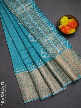 Teal Blue Semi Chanderi Saree - Batik Prints