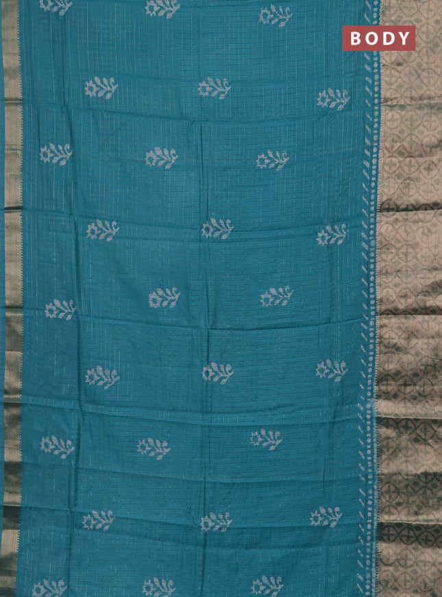Teal Blue Semi Chanderi Saree - Batik Prints