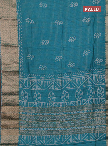 Teal Blue Semi Chanderi Saree - Batik Prints